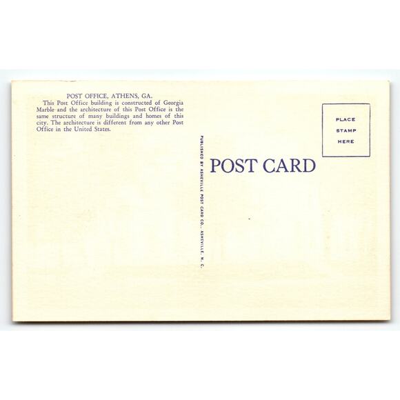 Vintage Linen Postcard United States Post Office Athens GA Georgia Marble - Picture 2 of 2